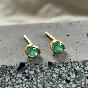 Natural Emerald Gold Stud Earrings
